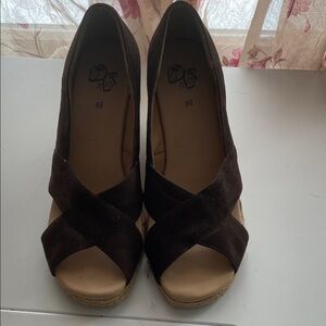Brown Peep-Toe Wedge Sandals